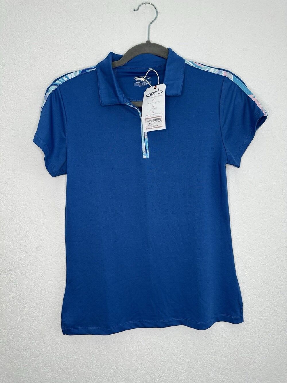 NWT Garb Teen Girls London Polo Shirt Size 13-14 Blue Golf Tennis UPF 50+ New